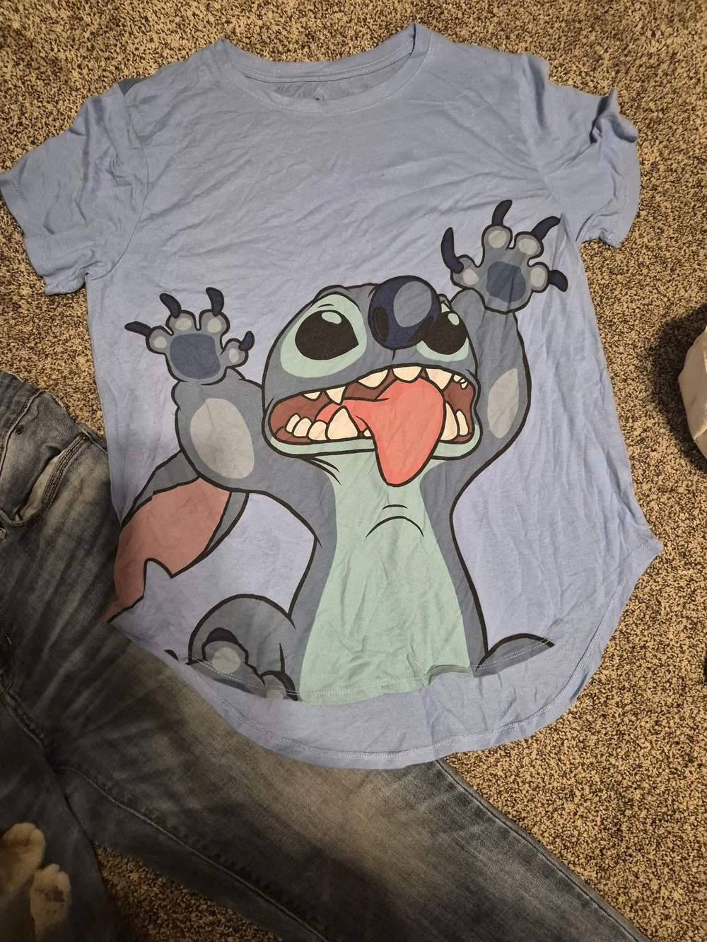 Disney Kids Stitch Pajama Top in Light Blue with Coral Accent